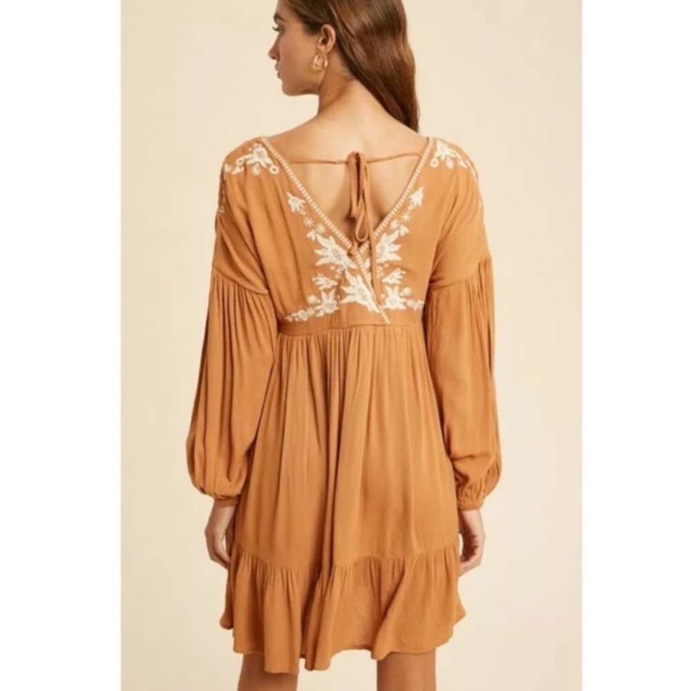 Earthen Embroidered Floral Ruffle Wrap Mini Dress - Picture 6 of 9